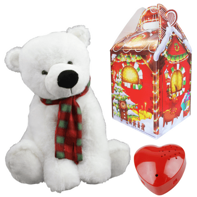 16 inch Polar Bear with scarf - Christmas 60 Second Recordable Bear
