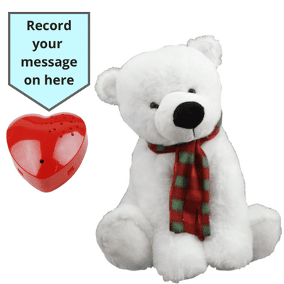 16 inch Polar Bear with Scarf - Voice Recording Teddy Bear