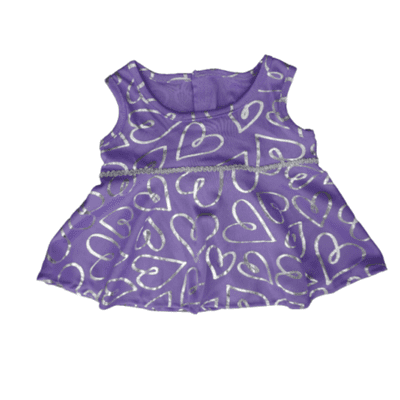 16 inch Purple Silver Hearts Dress - Teddy Bear Clothes