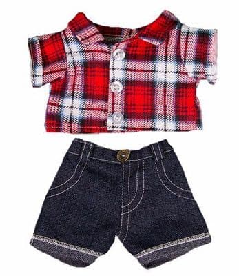 16 inch Red Checked Shirt and  Jeans Outfit - Teddy Bear Clothes