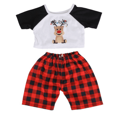 16 inch Reindeer Black and Red Pyjamas PJ  - Teddy Bear Clothes