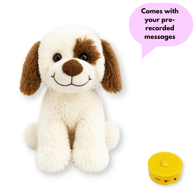 16 inch Smiley Patch Dog- Pre-Recorded Message Bear