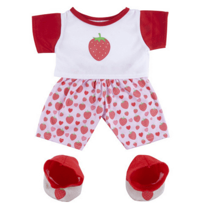 16 inch Strawberry Pyjamas PJ with Slippers - Teddy Bear Clothes