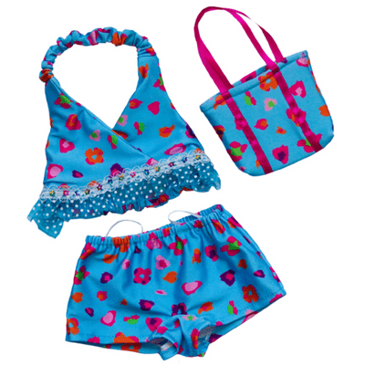 16 inch Tankini with flowers - 3-piece Swimsuit Set - Teddy Bear Clothes