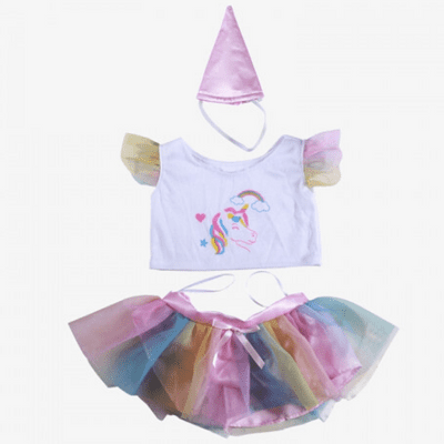 16 inch Unicorn Top & Rainbow Tutu with Hat  - Teddy Bear Clothes