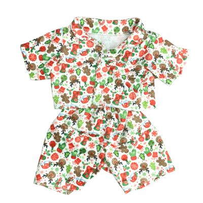 16 inch White Christmas Holiday Pyjamas PJ - Teddy Bear Clothes