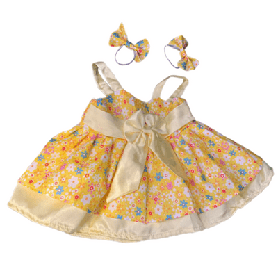 16 inch Yellow Summer Flower Dress with Bows - Teddy Bear Clothes