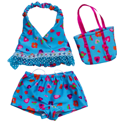 8 inch Blue Floral Tankini - 3 piece outfit - Teddy Bear Clothes - SPECIAL PRICE