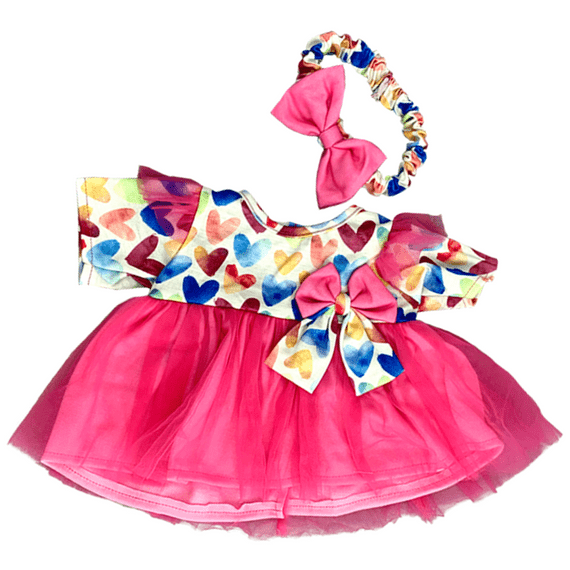 8 inch Pink Heart Dress with Headband - Teddy Bear Clothes - SPECIAL PRICE