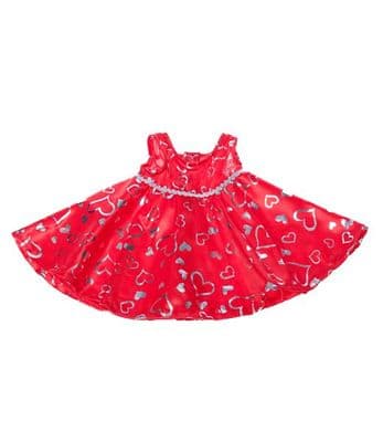 8 inch Red Silver Hearts Dress - Teddy Bear Clothes