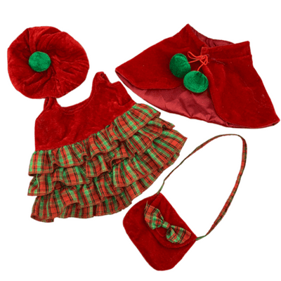8 inch Red Winter Outfit with Dress, Hat, Cape and Bag - Teddy Bear Clothes