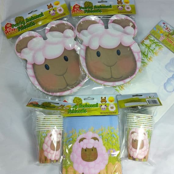 Farm Animals Picnic Party Set - 8 Plates, 8 Cups, 20 Napkins - CLEARANCE