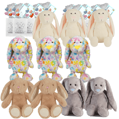 Make your own Bear Party - 10 x 16 inch Bunny Rabbit Plushies Set B - no-sew