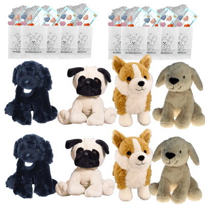 Make your own Bear Party - 8 x 8 inch Dog Plushies Set D - no-sew