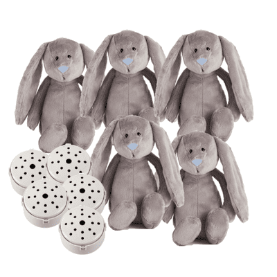 Pack of 5 x Baby Heartbeat bear - 10-inch Flopsy Bunny blue nose