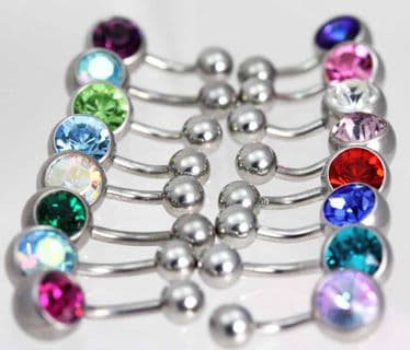 Single Jewelled Navel Bars Stainless Steel