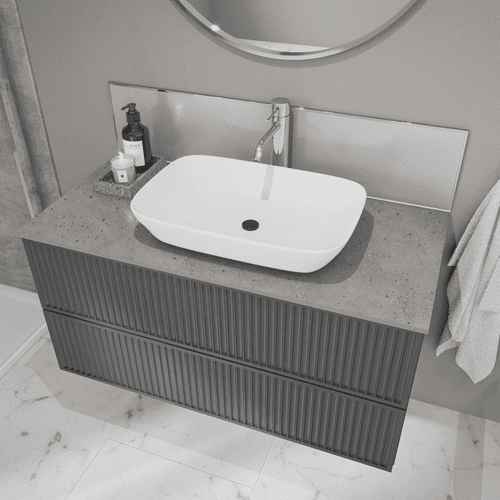 Elite Vanity Compact Bathroom 12mm Worktops - Pewter Terazzo