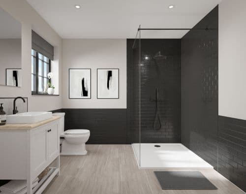 Wetwall Tile Panels - Black Tile - Gloss