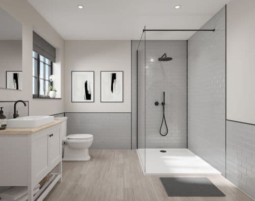 Wetwall Tile Panels - Grey Tile - Gloss