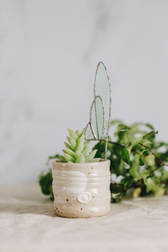 Alexa Braud Glass Artist | Stained Glass Cactus Sun Catcher Pin | Terrarium Decor