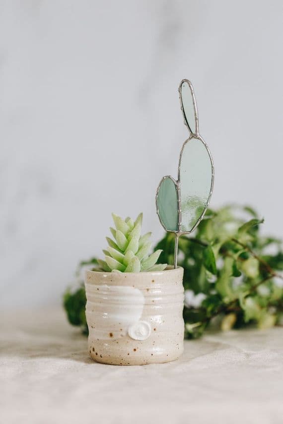 Alexa Braud Glass Artist | Stained Glass Cactus Sun Catcher Pin | Terrarium Decor
