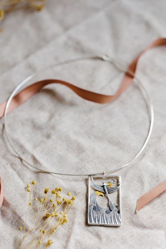 Becky Crow Jewellery | Handmade Sterling Silver Crest of a Wave Pendant | Sea Inspired Jewellery