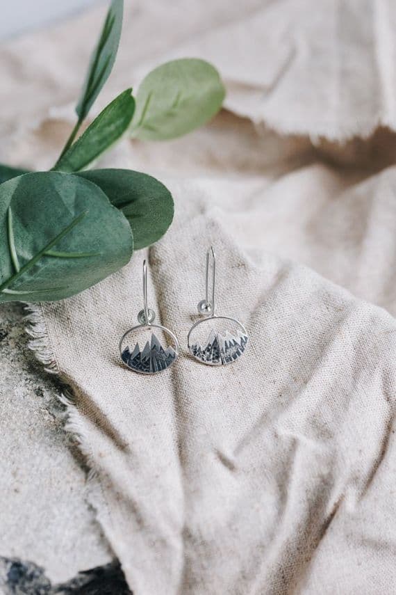 Becky Crow Jewellery | Handmade Sterling Silver Oval Mountain Drop Earrings