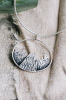 Becky Crow Jewellery | Handmade Sterling Silver Oval Mountain Pendant