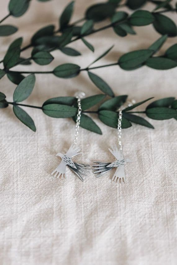 Becky Crow Jewellery | Handmade Sterling Silver Sunbird Dangle Earrings