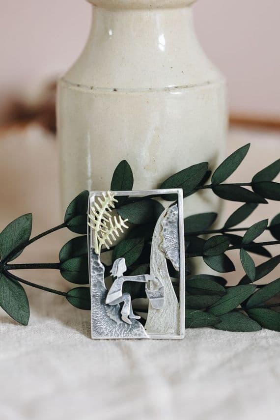 Becky Crow Jewellery | Handmade Sterling Silver & 24ct Gold Leaf Waterfall Brooch