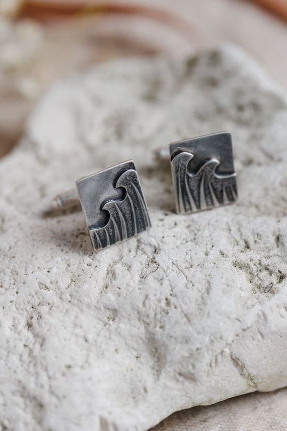Becky Crow Jewellery | Handmade Sterling Silver Wave Cufflinks | Sterling Silver Cufflinks