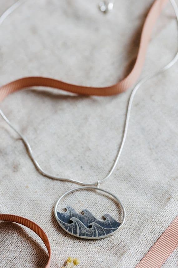 Becky Crow Jewellery | Handmade Sterling Silver Wave Pendant | Sea Inspired Jewellery