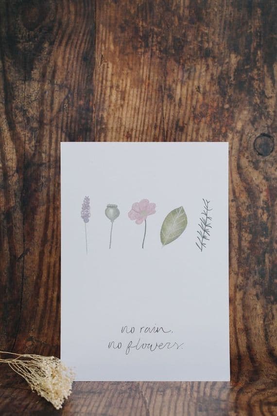 Hidden Pearl Studio | No Rain No Flowers Print | Inspirational Art