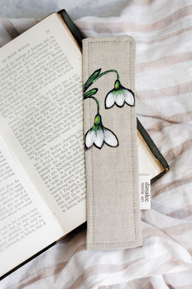 Dasalee Textile Art | Original Snowdrop Irish Linen Bookmark | Handmade ...