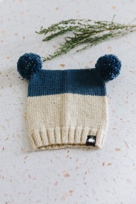 Debbie McCann Baby Pompom Hat | Denim Blue & Cream