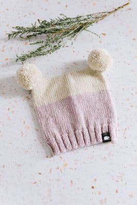 Debbie McCann Baby Pompom Hat | Dusky Pink & Cream