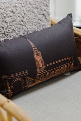 Deborah Toner | Marlow Bridge Cushion | Long Dark Grey & Blush