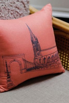 Deborah Toner | Marlow Bridge Cushion | Salmon & Gunmetal