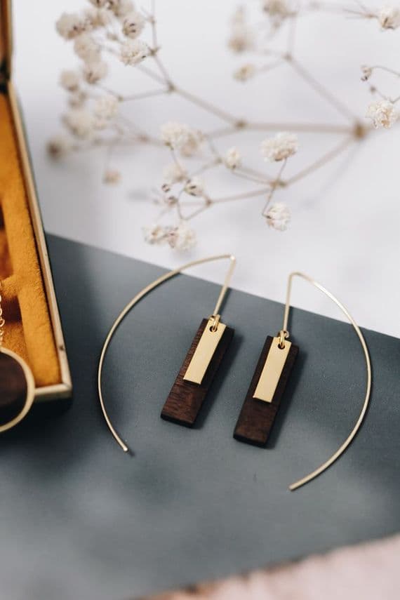 Deeca Jewellery Design | Rectangular Wooden Drop Earrings | Ethical Handmade Jewellery Ireland
