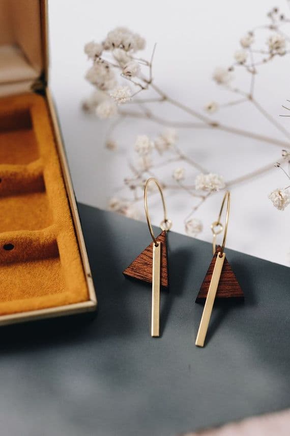 Deeca Jewellery Design | Triangle Wooden Hoop Earrings | Ethical Handmade Jewellery Ireland