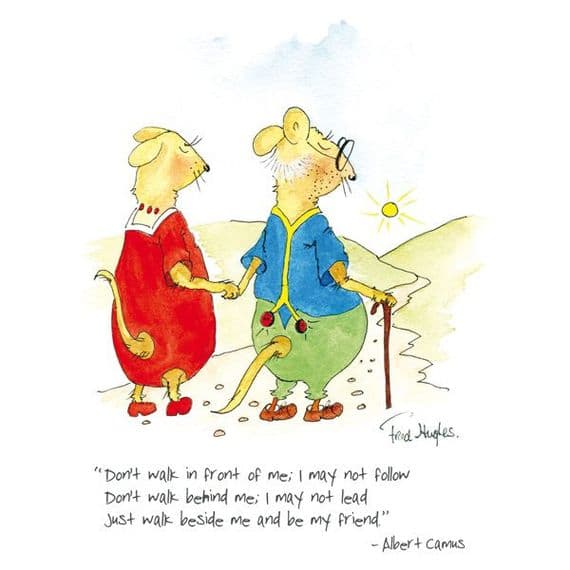 Fred Hughes Artist | Just Walk Beside Me Friend Cartoon Print | Albert Camus Quote Print