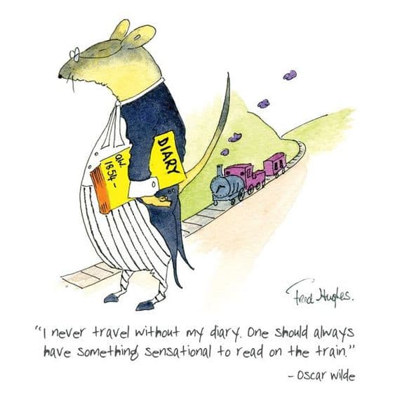 Fred Hughes Artist | Never Travel Without My Diary Cartoon Print | Oscar Wilde Quote Print