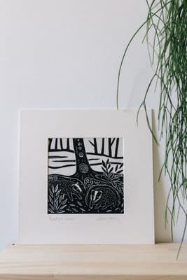 Gail Kelly | Badgers Wood Linen Linocut Print
