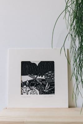 Gail Kelly | Dragonflies Linen Linocut Print