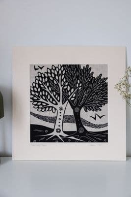 Gail Kelly | Marriage Trees Linen Linocut Print | Large