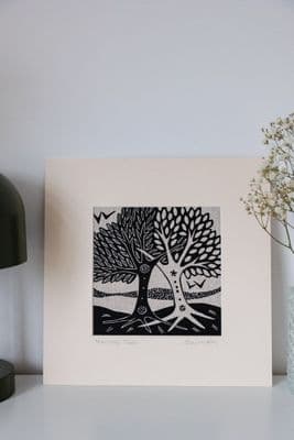 Gaily Kelly | Marriage Trees Linen Linocut Print | Small