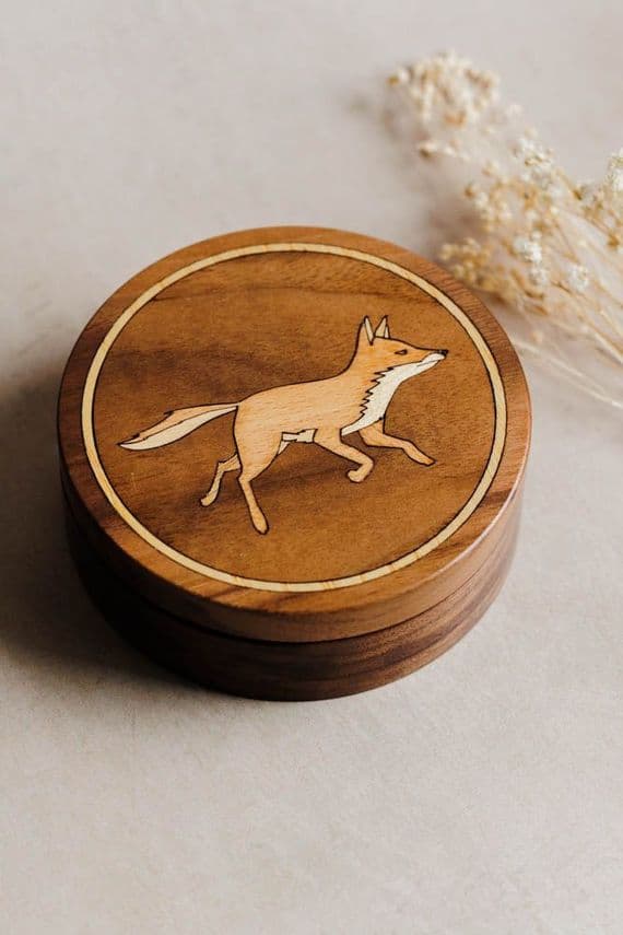 Woodmento  | Handmade Wooden Fox Trinket Box | Walnut Wood | Northern Ireland