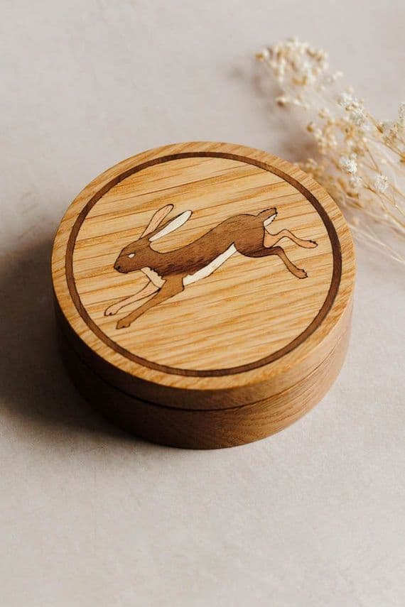 Woodmento  | Handmade Wooden Hare Trinket Box | Oak Wood | Northern Ireland