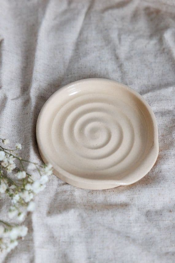 Hannah Quigley Ceramics | Handmade Ceramic Moon Rock Spoon Rest | Cream Pottery Spoon Rest