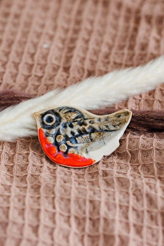 The Barley House Ceramics | Handmade Ceramic Robin Brooch | Ceramic Brooches | Ireland